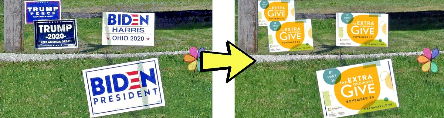 Transform your campaign yard sign with an ExtraGive sticker. (Source: ExtraGive.org)