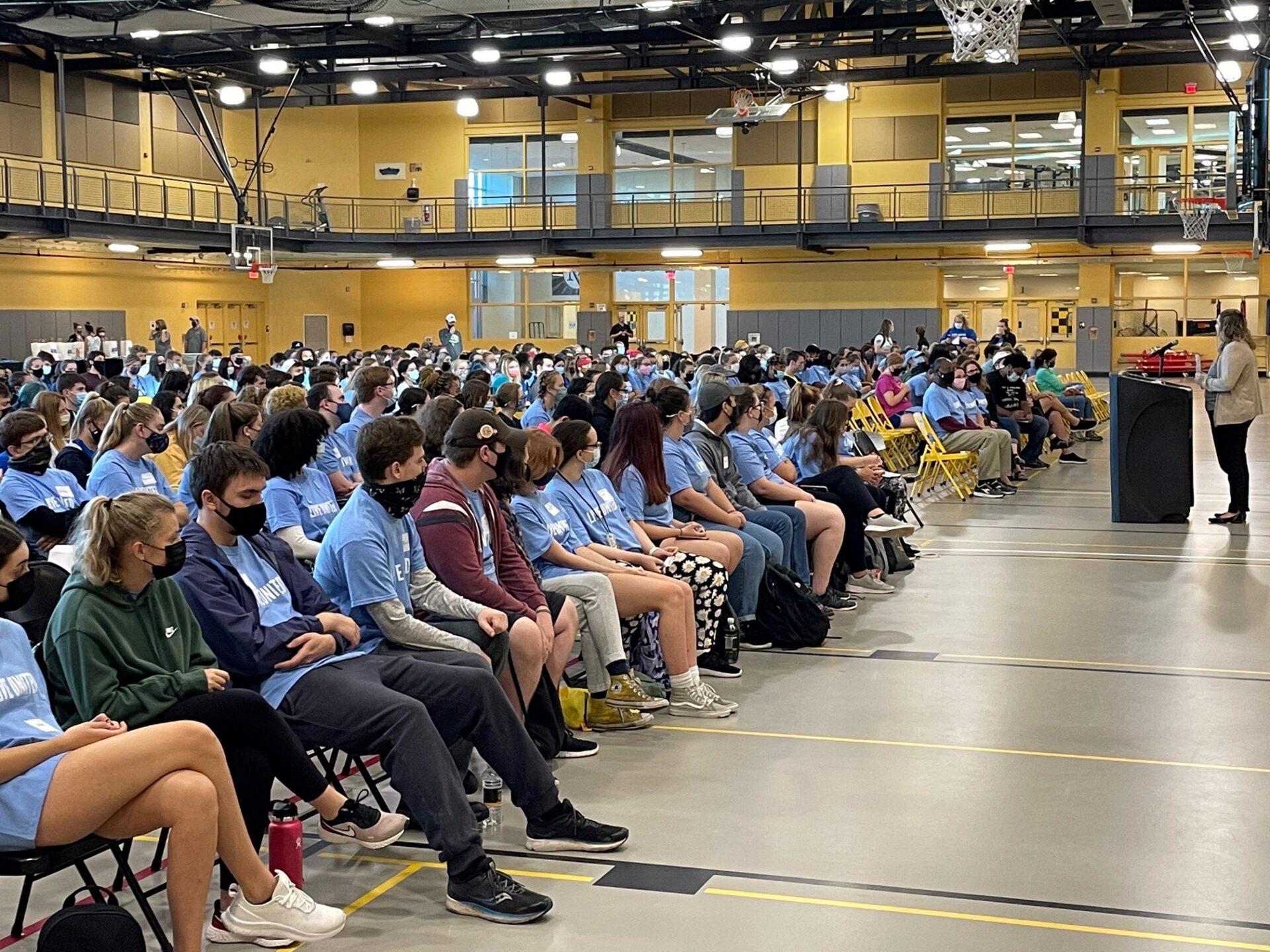 Millersville University students assemble before heading out to community service projects for United Way of Lancaster Day of Caring, Saturday, Sept. 11, 2021. (Photo: Kyle Gamble) 