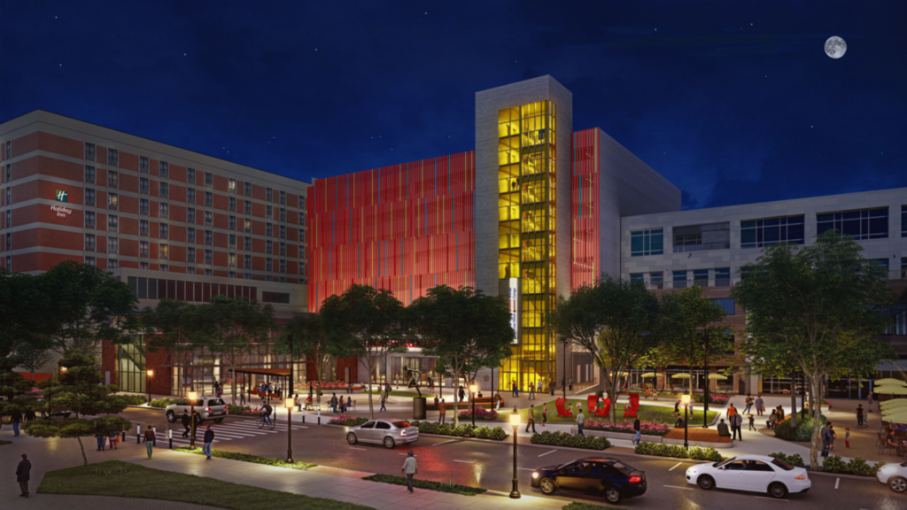 Nighttime rendering of Ewell Plaza and the Christian Street Garage. (Source: City of Lancaster) 