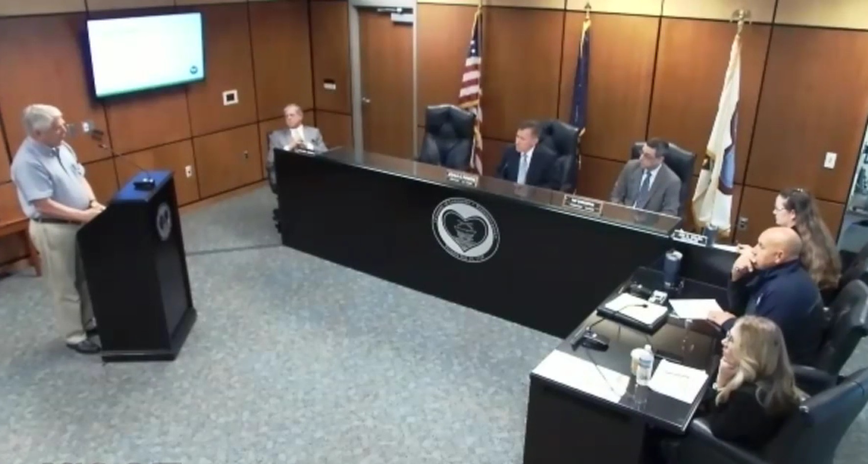 In this image from online video, Kent Kroehler, left, speaks to the Lancaster County Prison Board on Thursday, May 19, 2022. (Source: Lancaster County)