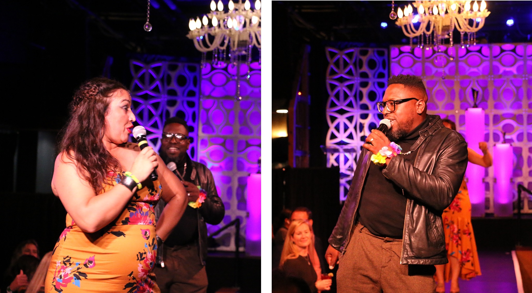 Emcees Marie Cleaves Rothacker, left, and RalphReal.
